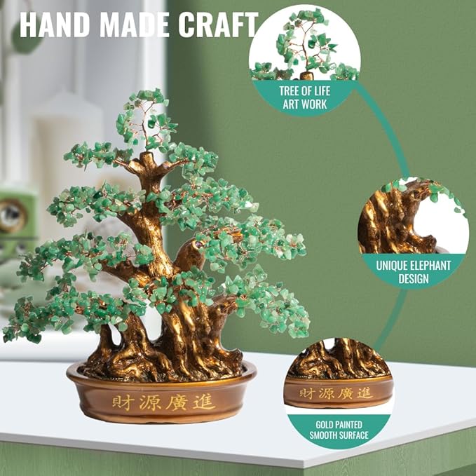 Natural Aventurine (1,300 Gemstone Count) Chakra Crystal Tree with Healing Properties - Home & Office Bonsai Feng Shui Money Tree Decoration for Luck, Success and Intelligence - 18"