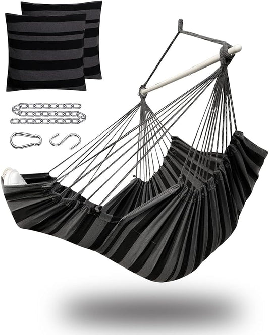 Miztli Hammock Chair Hanging Chair Swing for Bedroom with Foot Rest, Max 500 Lbs, Steel Spreader Bar with Anti-Slip Rings-2 Cushions Included-Indoor and Outdoor