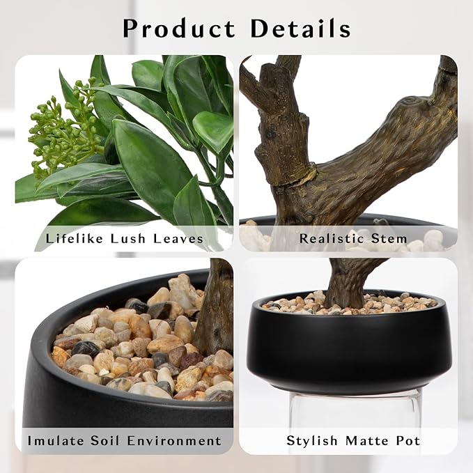 Artificial Bonsai Tree, Small Bay Laurel Bonsai Tree 13" Indoor Bonsai Tree Fake Potted Plant Decorative Fake Desk Plant Decor with Ceramic Pot for Home Office Living Room Bedroom Bathroom Table Shelf