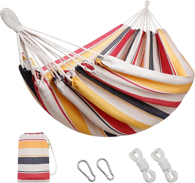 HappyPicnic Double Hammock with 9.8FT2 Rope, Portable 2 Persons Hammock with Carrying Bag- Patio Hammocks Hanging Camping Bed for Patio, Backyard, Porch, Outdoor and Indoor Use