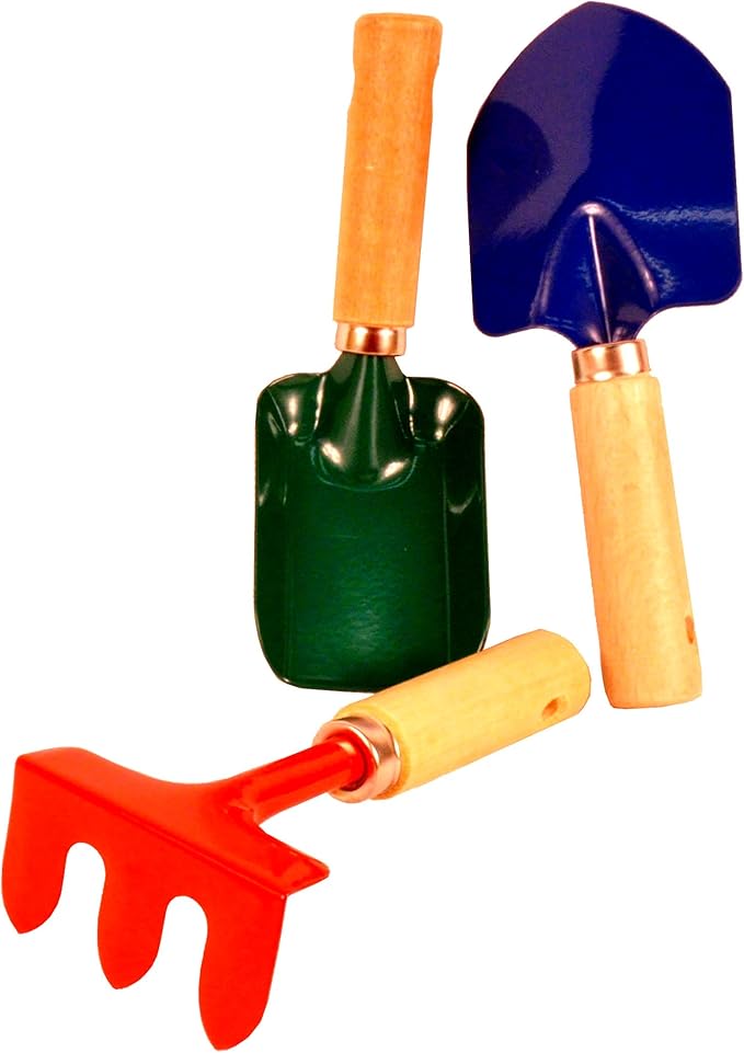 G & F 10012 JustForKids Kids Garden Tools Set with Tote hand rake shovel trowel,Assorted
