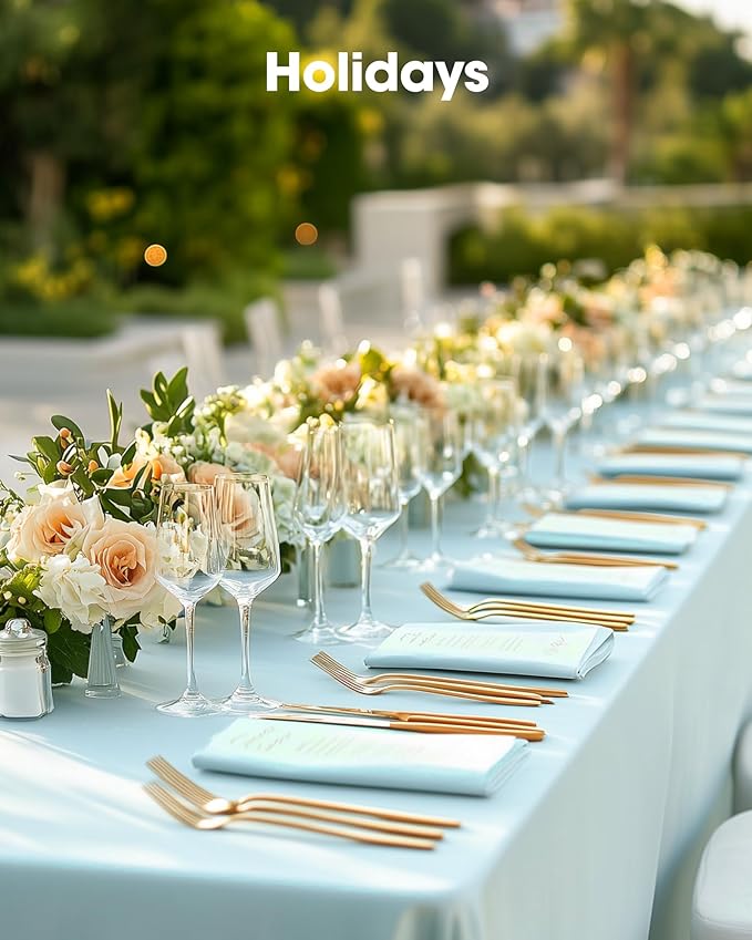 Pureegg Plastic Table Cloth Disposable 8 Pack, 54 x 108 Inch Table Cloths, Easter Party, Picnic, Wedding, Decorative Tablecloths, Rectangle, Baby Blue Plastic Cover, Leakproof & Sturdy, Light Blue