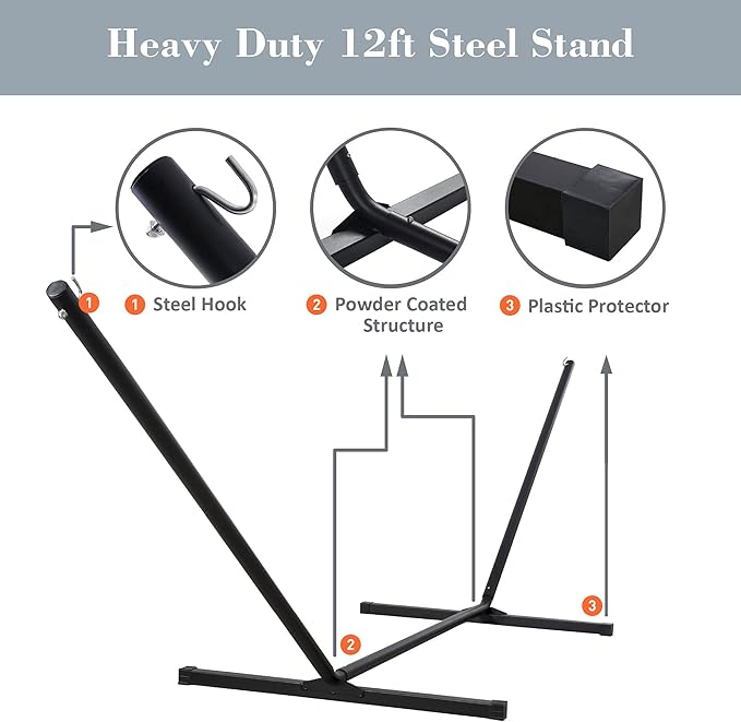 SUNCREAT Hammocks for Outside with Stand, Freestanding Hammock with Frame, 450 lbs Capacity, Grey Pattern