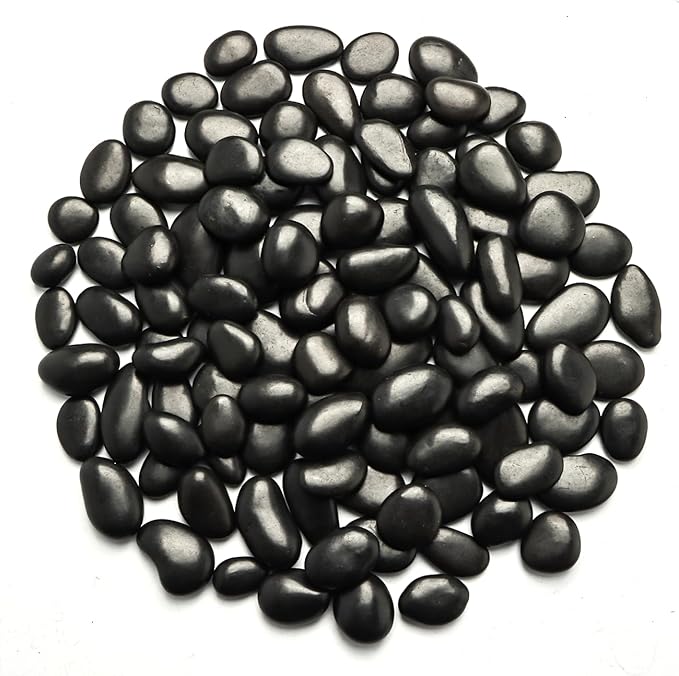 River Rocks 5 Lb, Pebbles for Indoor Plants 0.8"-1.5", Black Rocks for Outdoor Landscaping, Decorative Stones Vase Filler, Fish Tank, Fountain, Succulents, Flower Bed, Black