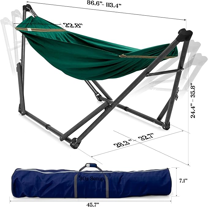 Tranquillo Uniki Hammock with Stand – 550 lbs Capacity, Foldable & Portable, Heavy-Duty Indoor/Outdoor Hammock with Premium Carry Bag, Emerald Green