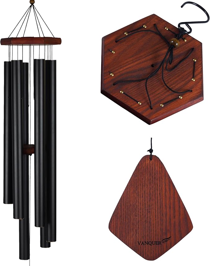 Vanquer Large Wind Chimes for Outside Deep Tone - 46'' Wind Chimes Outdoor Clearance, Windchimes Outdoors, Memorial, Sympathy Gift, Patio, Home Décor, Vintage Black (46" Ash Wood)