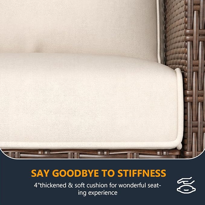 7 Pieces Outdoor Patio Furniture Set with Fire Pit Table, Wicker Patio Sectional Set Conversation Wicker Swivel Chairs with Small Side Table