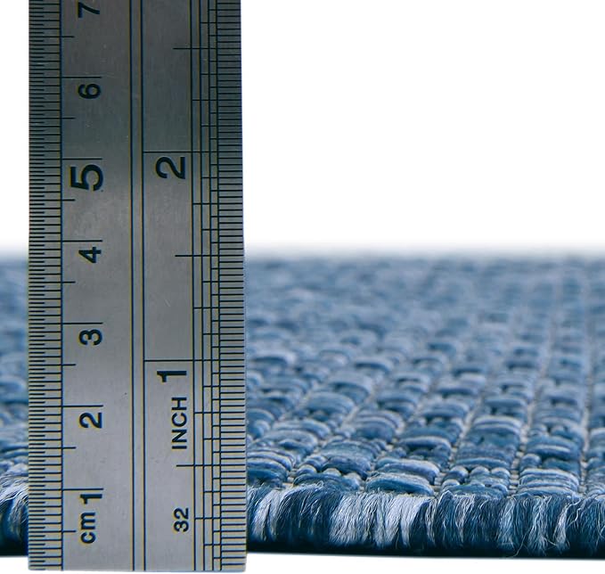 Unique Loom Collection Casual Transitional Solid Heathered Indoor/Outdoor Flatweave Area Rug (2' x 8' Runner, Blue/Navy Blue)