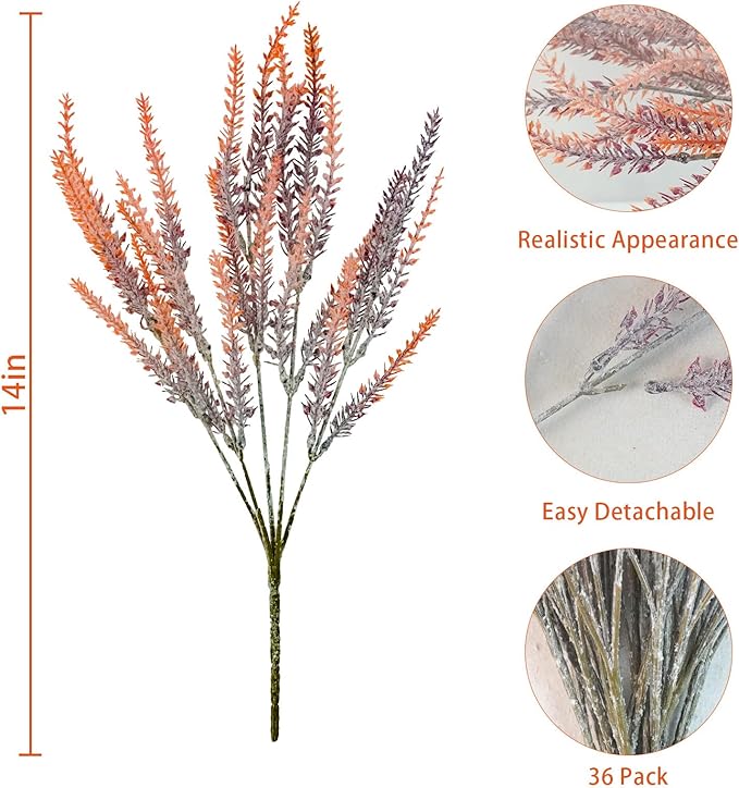 30 Bundles Artificial Fall Flowers Outdoors Fake Fall Lavender Flowers UV Resistant Plastic Faux Fall Plants for Indoor Home Porch Autumn Thanksgiving Fall Decorations (Brown)