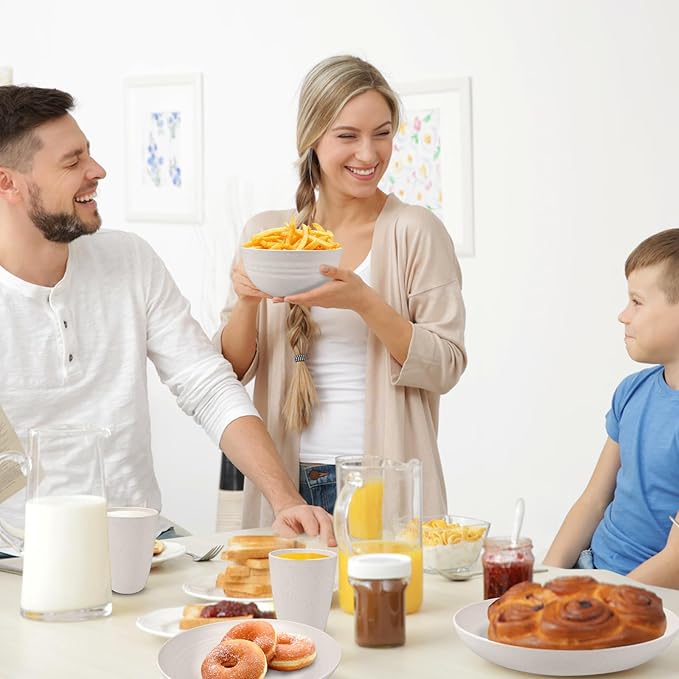 Kitchen Wheat Straw Dinnerware Sets (17pcs) Attached cleaning brush,Service For 4,Plastic Plates and Bowls Sets,Unbreakable Dinnerware,Lightweight Plastic Plate Set (off-white)