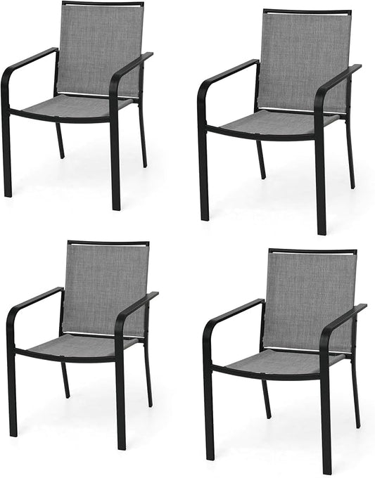 Patio Dining Chairs Set of 4, Outdoor Stackable Dining Furniture Set, All Weather Dining Set for Lawn, Garden, Backyard, Poolside Grey