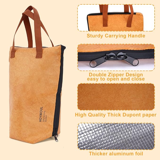 BBQ Blanket for Resting Meat, 21" Reusable Smoke Grilling Resting Bags, Large Capacity Meat Resting Blanket for Brisket/Pork Shoulders/Turkeys, for Men BBQ Lovers(Regular 21in)