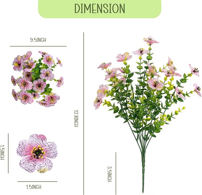 Artificial Flowers for Outdoors, 10 Bundles UV Resistant Artificial Outdoor Flowers, Not-Fading Silk Faux Flowers for Outdoor Planters for Home Garden Porch Decor, Pink