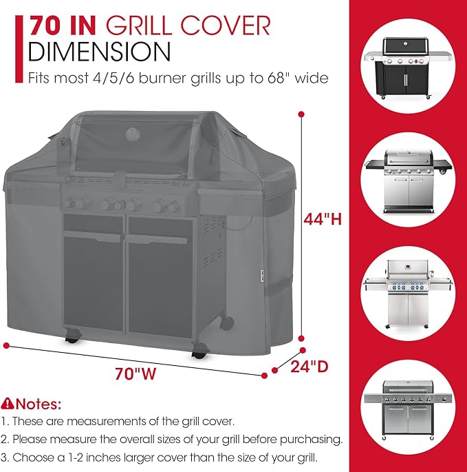Unicook Large Gas Grill Cover 70 Inch, Outdoor Heavy Duty Waterproof BBQ Cover, Fade Resistant Patio Barbecue Protector, All Weather Protection for Backyard Grills, Gray