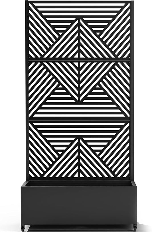 Raised Garden Bed with Trellis and Wheels,73"x35"x16" Metal Raised Garden Bed,Black Diamond Metal Planter with Climbing Trellis for Vines & Vegetables