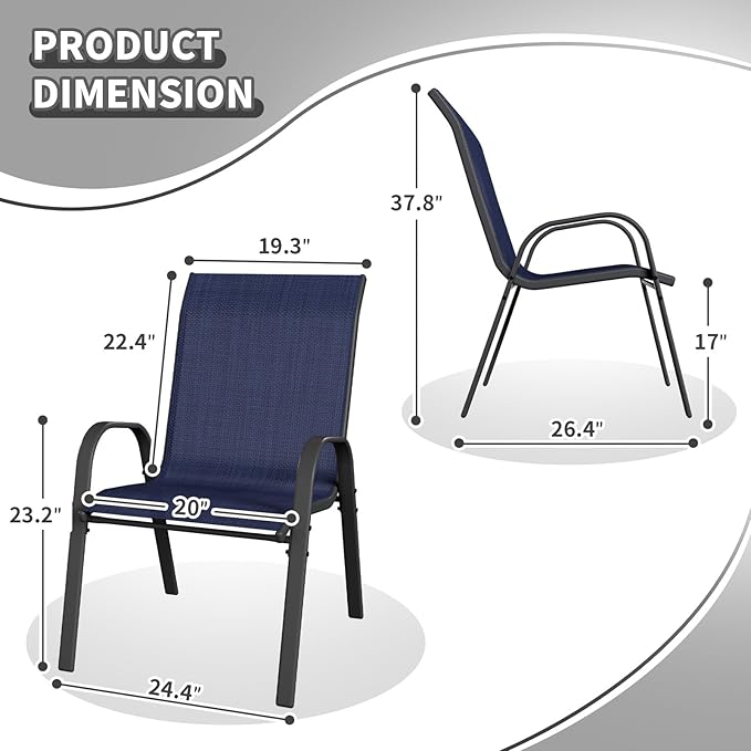 Patio Dining Chairs Set of 4, Outdoor Stackable Dining Chairs High Back for All Weather, Patio Furniture for Backyard, Porch, Garden, Pool Deck (Blue)