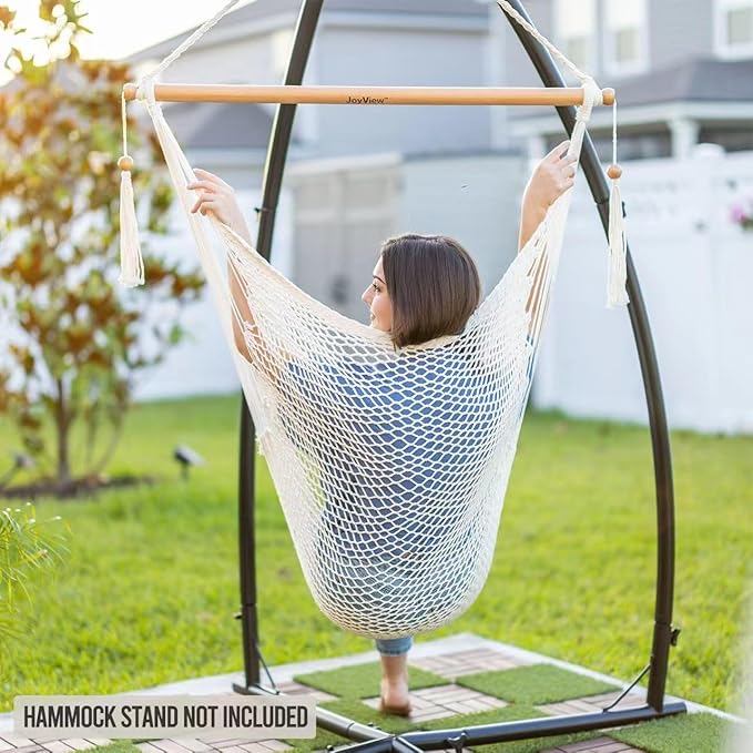 JoyView Hammock Chair with Spreader Bar Caribbean Hammock Swing Chair 300 LBS Weight Capacity XL Rope Hanging Chair for Outdoor Indoor Garden Yard - Natural White