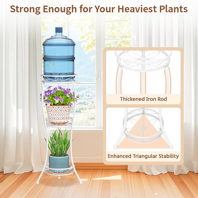 LASZOLA White 3 Tier Tall Plant Stand for Indoor Outdoor, Large Multiple Level Flower Planter Holder Organizer Rack for Patio Office Bathroom Corner Floor, Sturdy Heavy Duty Metal, Vertical Display