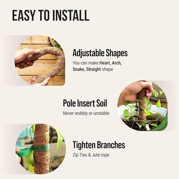 Moss Pole Monstera Plant Support – 2 Pack 28” Bendable Moss Pole Monstera Plant Support, Plant Stakes for Indoor Plants, Tall Plant Sticks Support for Climbing Plants