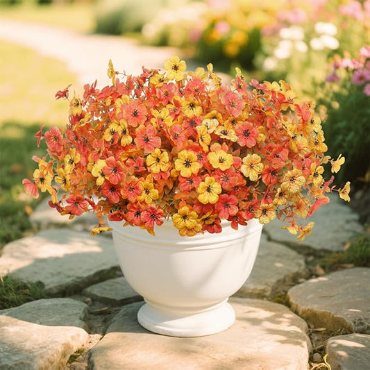 Artificial Mums for Outdoors, 12 Bundles Faux Mums for Outdoor Planters,Uv Resistant Artificial Fake Flowers Plants, Realistic Fall Decor for Porch, Patio, Yard (OrangeYellow)