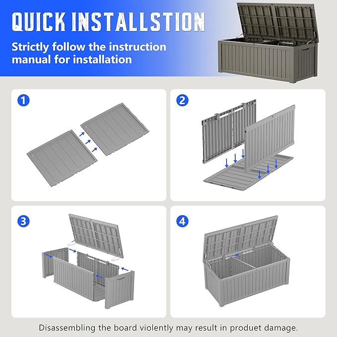 NUNU LAB 180 Gallon Outdoor Storage Box, Large Resin Deck Box with Double Wall Panels, Waterproof Patio Storage Bin for Garden Tools, Pool Accessories, Package Deliveries & Outdoor Gear,Grey