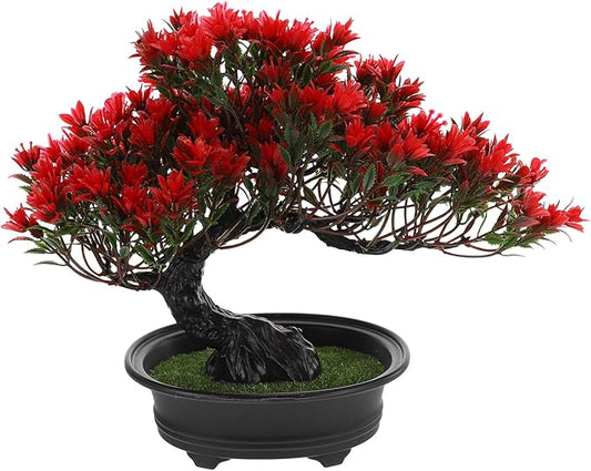 Hemoton Fake Bonsai Tree Artificial Pine Tree Christmas Party Decoration Bonsai Home Décor Fake Plants for Wall Farmhouse Room Décor 12.59x9.44 Red Artificial Bonsai Tree Realistic