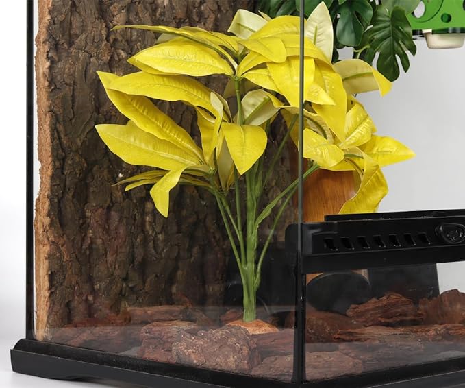 Fake Yellow Money Tree Plant, Reptile Decor for Terrarium, Crested Gecko Tank Accessories fit Leopard Gecko Bearded Dragon Lizard Chameleon Snake Tortoise