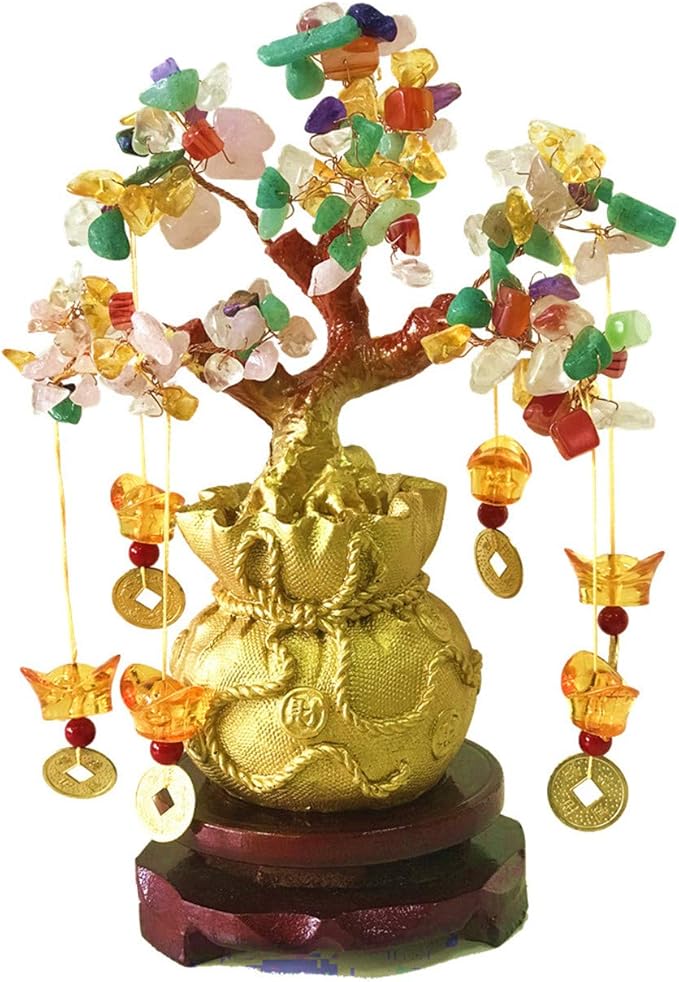 Feng Shui Citrine/Citrine Money Tree and Citrine Tree, Faucet Crystal Tree/Chinese Dragon Fortune Crystal Tree/Gift Tree (Colorful)