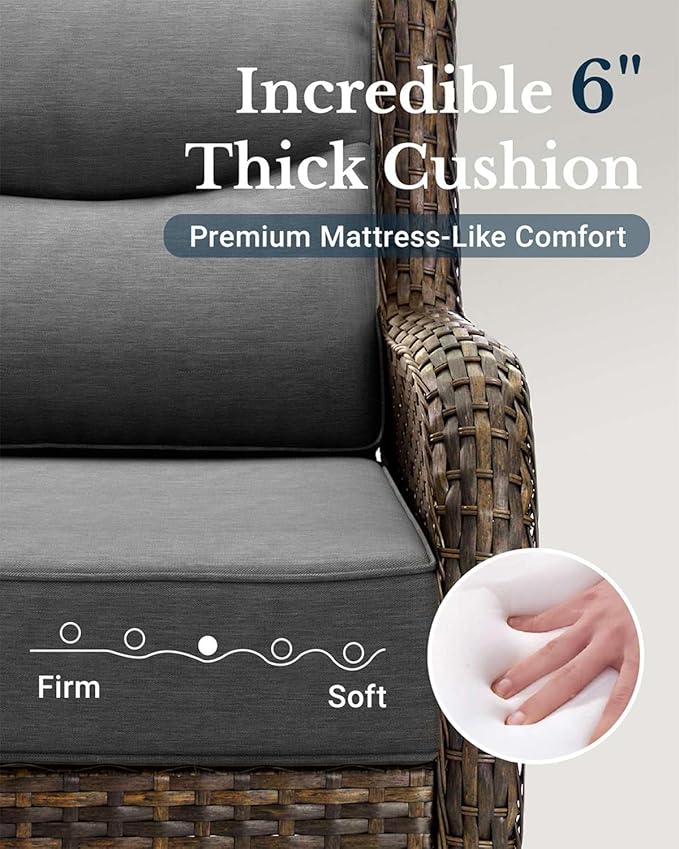 HILLGA Luxury Patio Furniture Set with 6-Inch Thick Cushions, High Back Outdoor Swivel Rocker Chairs and Patio Loveseat, 5-Piece All Weather Conversation Set for Porch Deck Pool Yard, Dark Grey (V3)