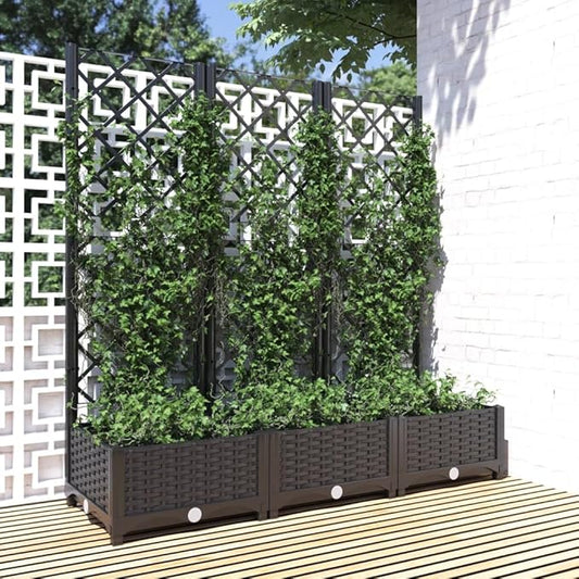 Garden Planter with Trellis, Outdoor Raised Garden Bed for Climbing Plants, Black 47.2"x15.7"x47.8" PP
