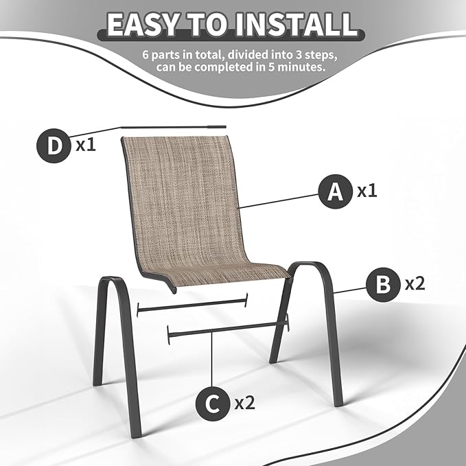 Patio Dining Chair Set of 6, Outdoor Stackable Dining Chairs High Back for All Weather, Patio Furniture for Backyard, Porch, Garden, Pool Deck (Brown)