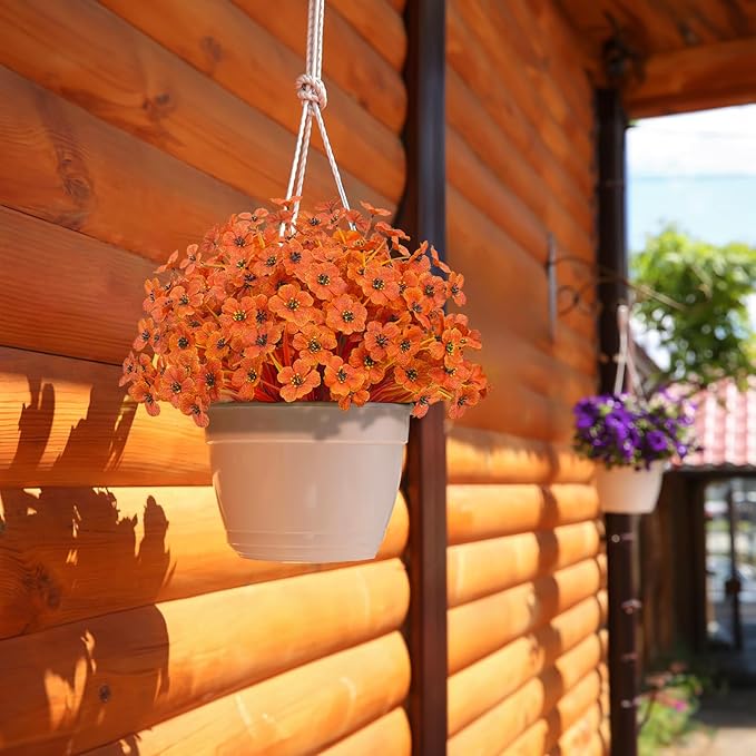 21 Bundles Outdoor Artificial Flowers UV Resistant Fake Silk Flowers No Fade Faux Plastic Plants Garden Porch Window Box Decoration (Deep Autumn Orange)