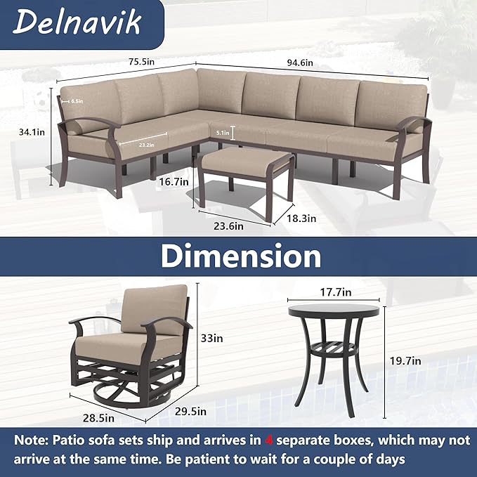 Kurapika Patio Furniture Set 10-Piece Aluminum Sectional Sofa with Armrest, Modern Outdoor Conversation Set, Metal Corner Sofa with Ottoman, Sand