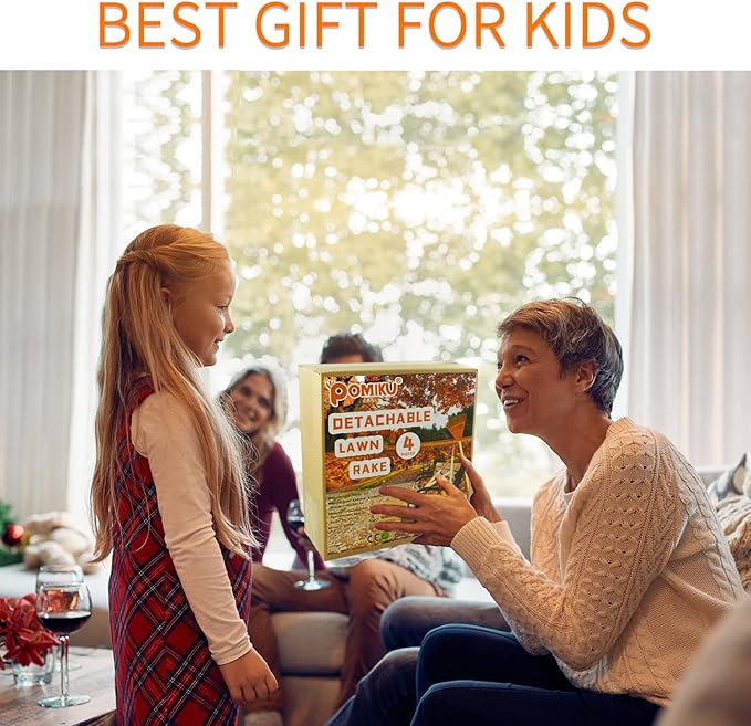 Kids Rakes, 4 Pieces 31" Heavy Duty Lawn Tool for Leaves, Child Size, Plastic Head & Wooden Handle, Gardening Tools for Boys Girls Gifts Age 3 Year Old and Up