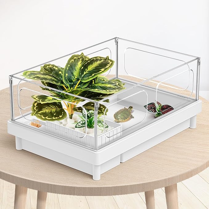 Reptile Artificial Plants, Terrarium Plants Decorations Supplies, Aquarium Fish Tank Plant, Amphibian Habitat Hideout Tank Accessories(L Set-3pcs/C)