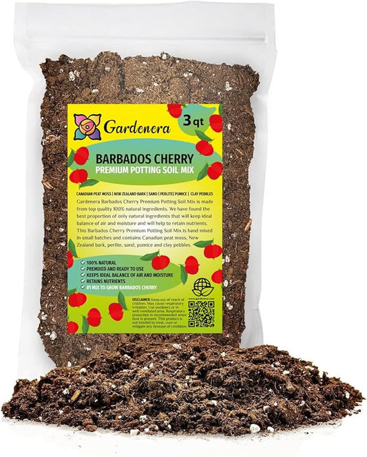 GARDENERA Barbados Cherry Plant Potting Soil - Enhance Fruiting and Health with Professional Grade Nutrient-Rich Mix - 3 Quart