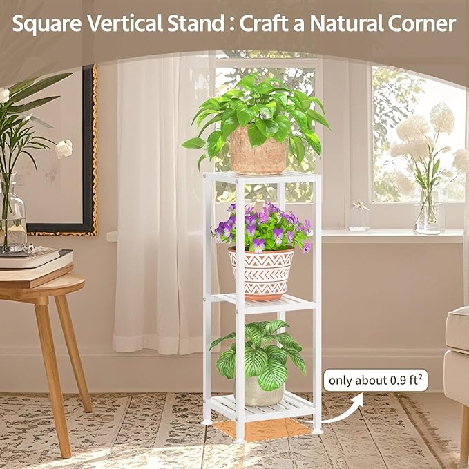 LASZOLA 3 Tier White Metal Plant Stand Indoor Outdoor for Large Planter, Modern Heavy Duty Tall Rack for Corner House Bathroom Patio Floor, Iron Flower Shelf Holder for Orchid Fern