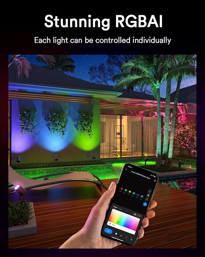 Lumary Smart Landscape Lights Pro 500LM, 6 Pack Color Changing Landscape Spotlights IP65 Waterproof, RGBAICW Low Voltage Outdoor Lights for Garden Yard and Pathway, APP/Remote/Voice Control, 65FT