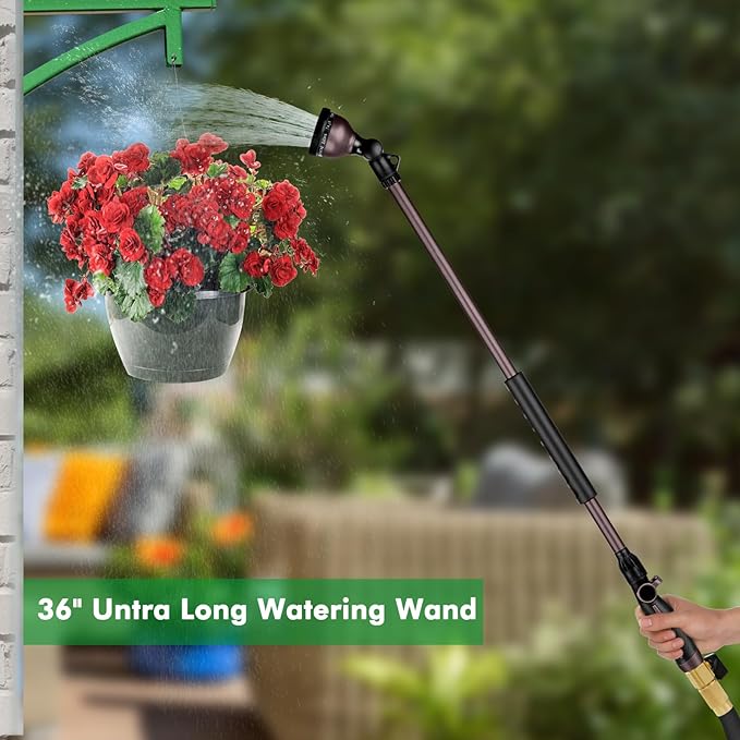RESTMO 36”Long Watering Wand, 180° Swivel Head Metal Garden Hose Wand with 10 Spray Patterns, 3ft Heavy Duty Hose Nozzle Sprayer with Thumb Flow Control, Ideal to Water Hanging Baskets, Shrubs