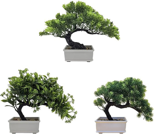 Artificial Bonsai Pine Tree Fake Desk Plants Commercial Reception Charm Adornment Home Decor Office Bookshelf Decor (Warm Colors)