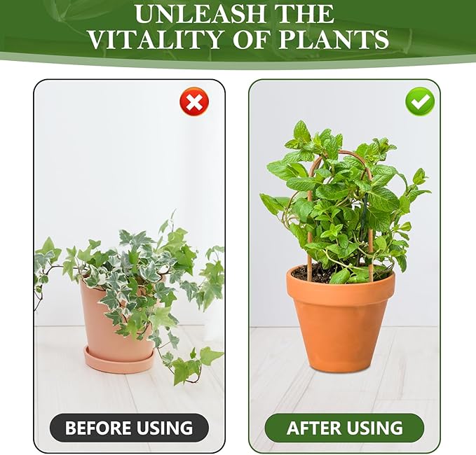 20 Pack Bamboo Trellis, Natural Bamboo Plants Trellis U-Hoop, 16" Garden Trellis with Twist Ties, Bamboo Trellis U-Shape for Climbing Plant Support, Small Potted Plant Trellis for Indoor