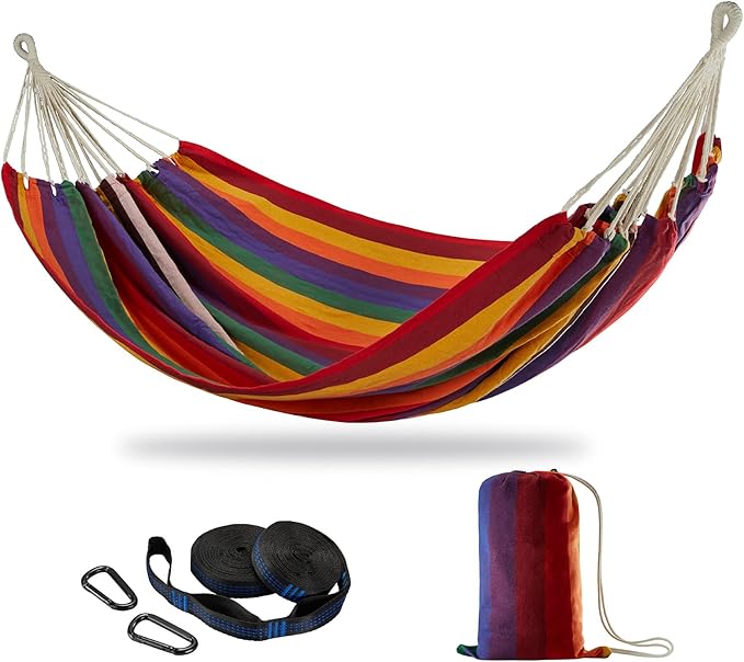 Brazilian Double Hammock with Tree Straps,Extra Large 240x160cm,2 Persons Hammock for Backyard Patio Outdoor and Indoor,450lbs Weight Capacity,Soft Woven Cotton Fabric
