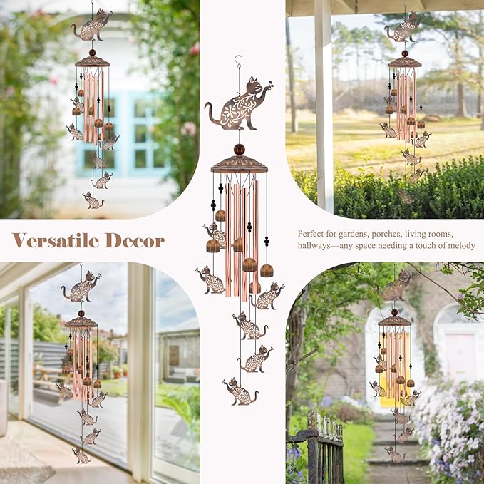 Cat Wind Chimes for Outside, 35'' Metal Cat WindChimes Gifts for Women/Men, Decoration for Outdoor, Home, Garden, Patio, Backyard