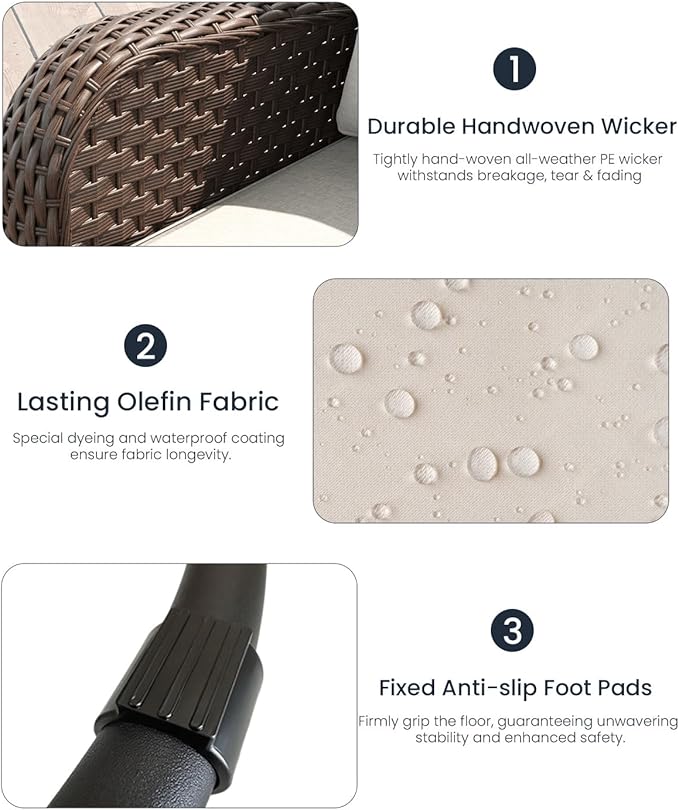 LayinSun 3 Piece Wicker Outdoor Furniture Set with 6-inch Comfy Cushions, High Back Patio Furniture Set with Swivel Rocking Chairs and Side Table