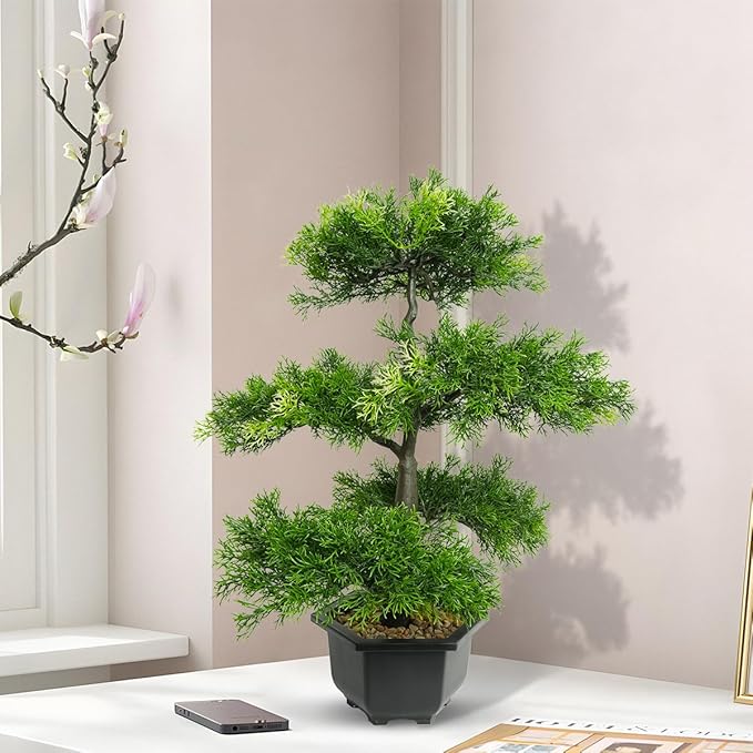 Realistic Artificial Bonsai Tree Low Maintenance Fake Plant Indoor for Home, Office, Bedroom & Living Room Decor