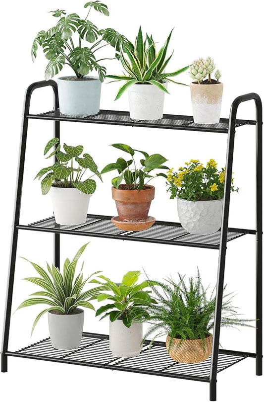 Metal Plant Stand Indoor Outdoor for Multiple Plants,3 Tier Plant Shelf,Large Heavy Duty Flower Holder Ladder Plant for Living Room, Patio, Balcony (Black)