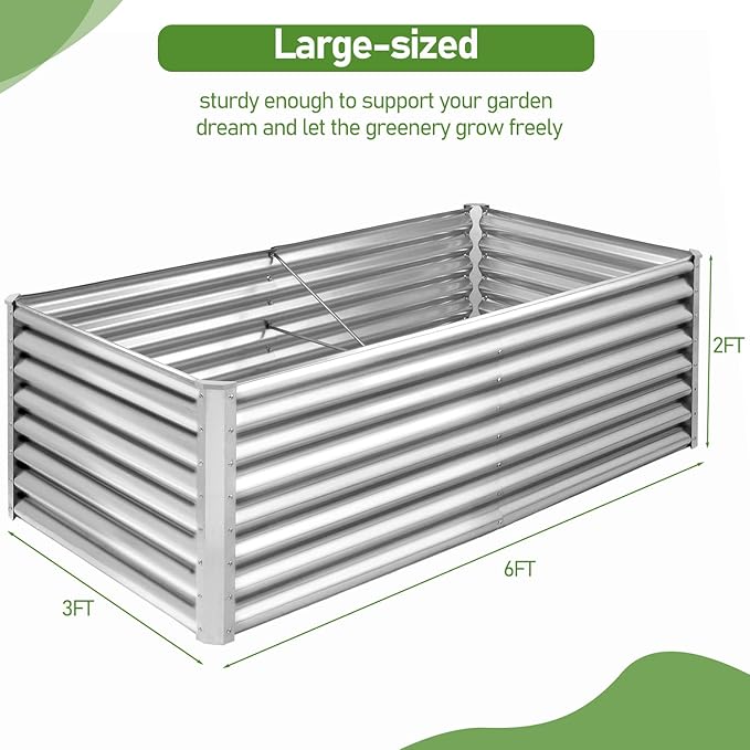 VINGLI 6x3x2ft Raised Garden Bed, Large Planter Garden Boxes Outdoor, Planter Raised Beds Kit for Gardening for Vegetables, Flowers, Herbs (Silver)
