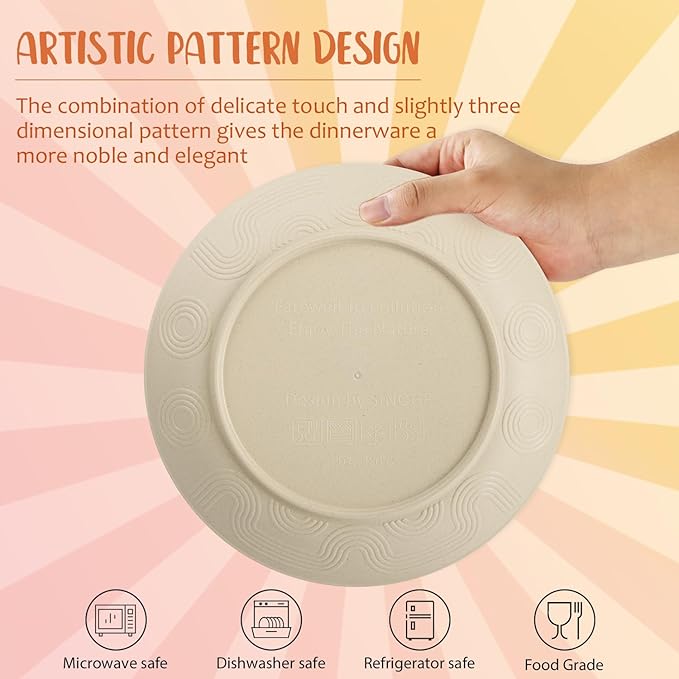 Dinnerware Sets 40 PCS Wheat Straw Plates and Bowls Sets With Cups Service for 8 Microwave Safe Dishes for Kitchen Lightweight Dish Set for RV Outdoor Activities Travel - Beige Colors