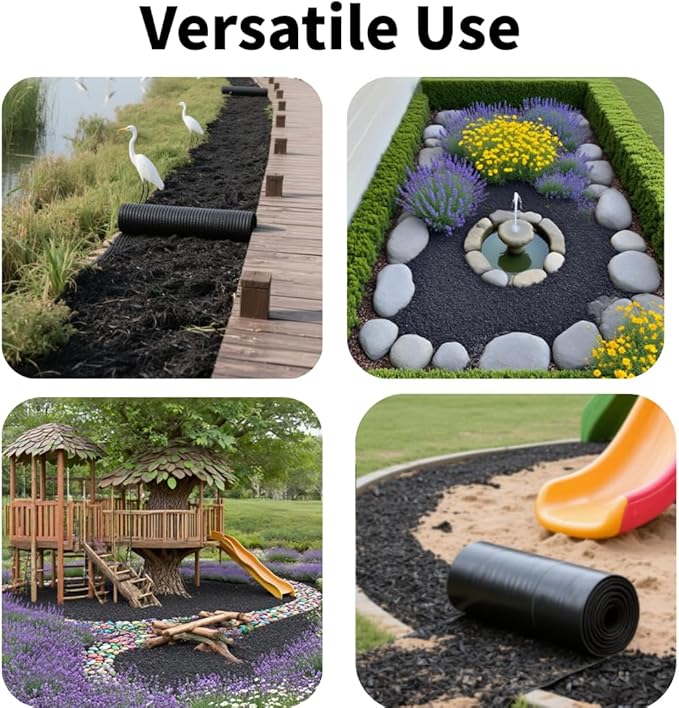 6ft x 2ft Recycled Rubber Mulch Mat, Narrow Rubber Garden Strip for Landscaping, Tree Rings, Pathway Edging, Weed Barrier, Eco-Friendly Ground Cover, Easy to Cut & Install