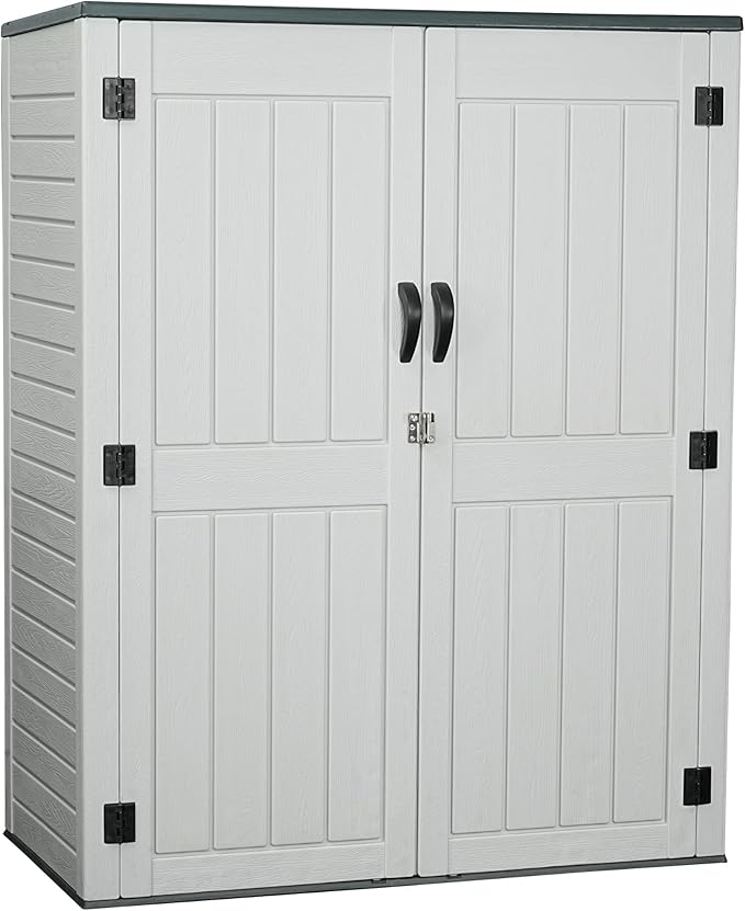 Vertical Resin Storage Shed, 60 Cuft Garden Tool Sheds & Outdoor Storage, Plastic Outdoor Storage Cabinet Waterproof, 4.5 x 2.3 ft Backyard Outside Lawn Mower Storage Shed, White